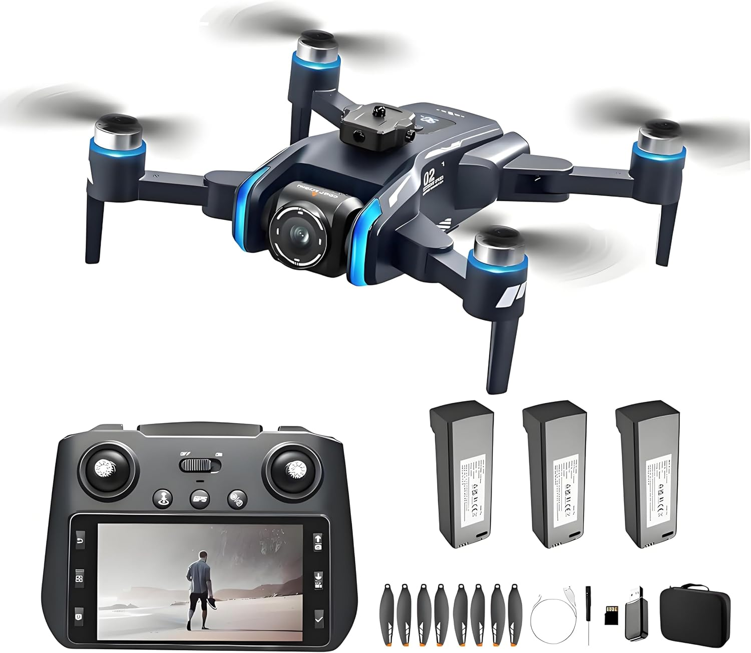 ANDCROWD Foldable Drone,4.5-Inch Screen Display,5G Optical Flow GPS with Wifi Transmission,Automatic Return,Professional Aerial Camera. image number 1