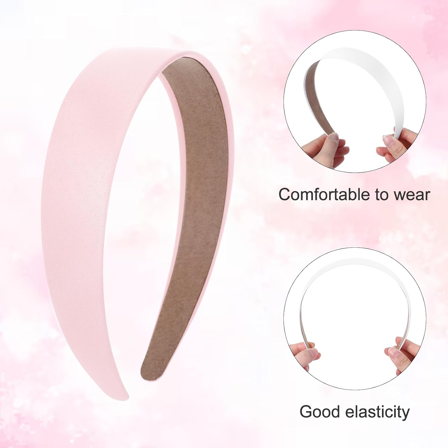 Pack of 10 Women'S Wide Non-Slip Headbands, 3 Cm, Satin Headbands, Hair Bands for Women, DIY Hair Accessories, Girls for Holiday Outfits, Everyday Outfits, 10 Colours image number 4