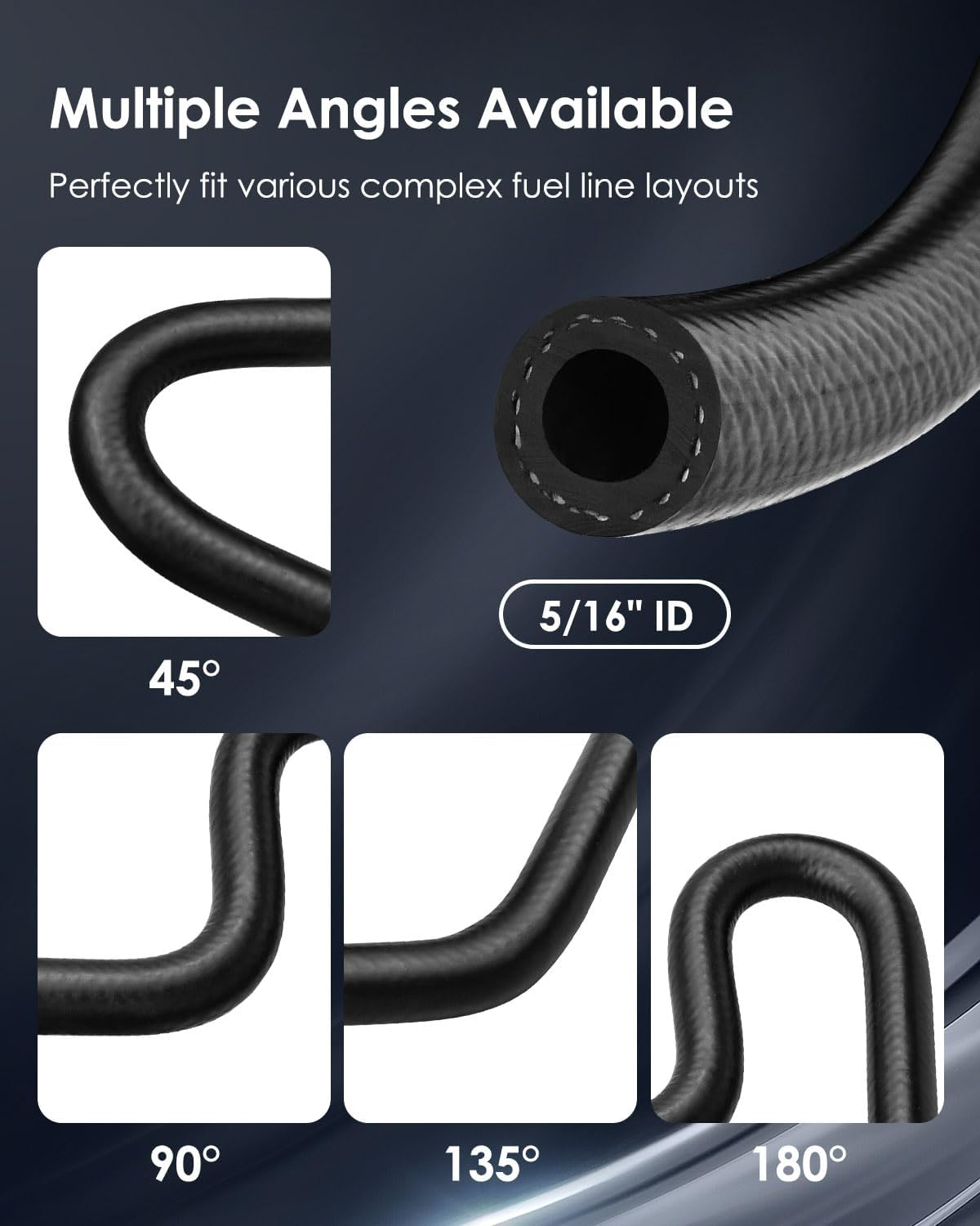 5/16" 8 Mm Mandrel-Formed Molded Rubber Fuel Line Hose Elbow 45 90 135 180 Degree Bend Turn Angle, 5/16 Molded Hose 75 PSI image number 3