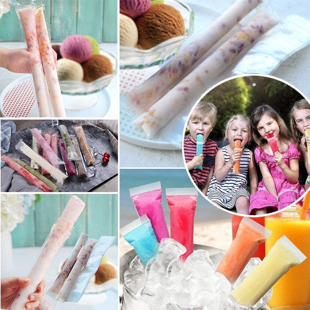 100 PCS Pop Mold Bags Popsicle Pouches BPA Free Ice Pop Pouch with a Funnel for Yogurt, Ice Candy, Ice Cream Party Favors image number 1