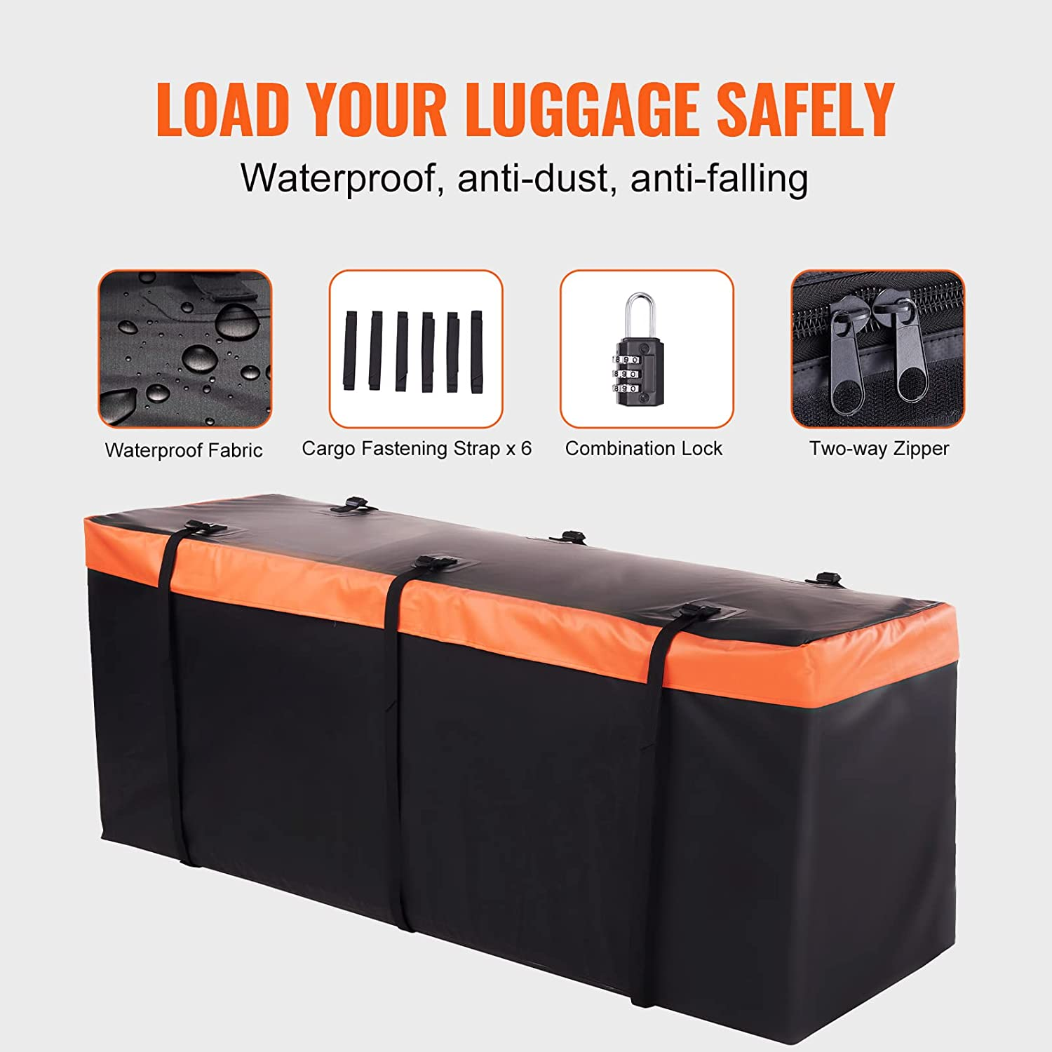 VEVOR 60X24X6 Inch Hitch Mount Cargo Carrier,500Lb Capacity Folding Trailer Hitch Cargo Basket & Waterproof Cargo Bag,Luggage Carrier Rack Fits 2" Hitch Receiver with Cargo Net for SUV Truck Pickup