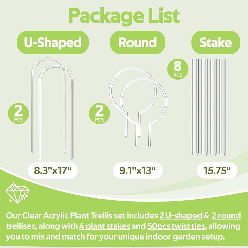 12-Pack Clear Acrylic Plant Trellis for Potted Plants,Indoor/Outdoor Climbing Support Stakes,Ideal for Hoya Pothos Ivy Monstera Philodendron