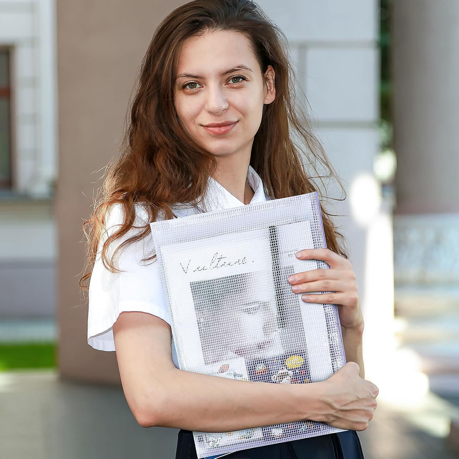 OSYLICT 15Pcs Mesh Zipper Pouch Bags,A4 A5 A6 Plastic Zip File Wallet Folders,Waterproof Clear Travel Document Storage Bag,5 Colors, Multipurpose for School Office Home Supplies image number 5