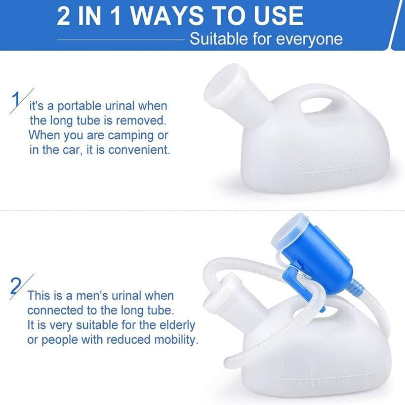 AIMALL 2000Ml Portable Male Urinal with 1.6M Tube, Travel Urine Pee Bottle for Camping, Bedridden Men, Easy-Grip Handle, Leak-Proof, Convenient Urine Storage - White image number 4