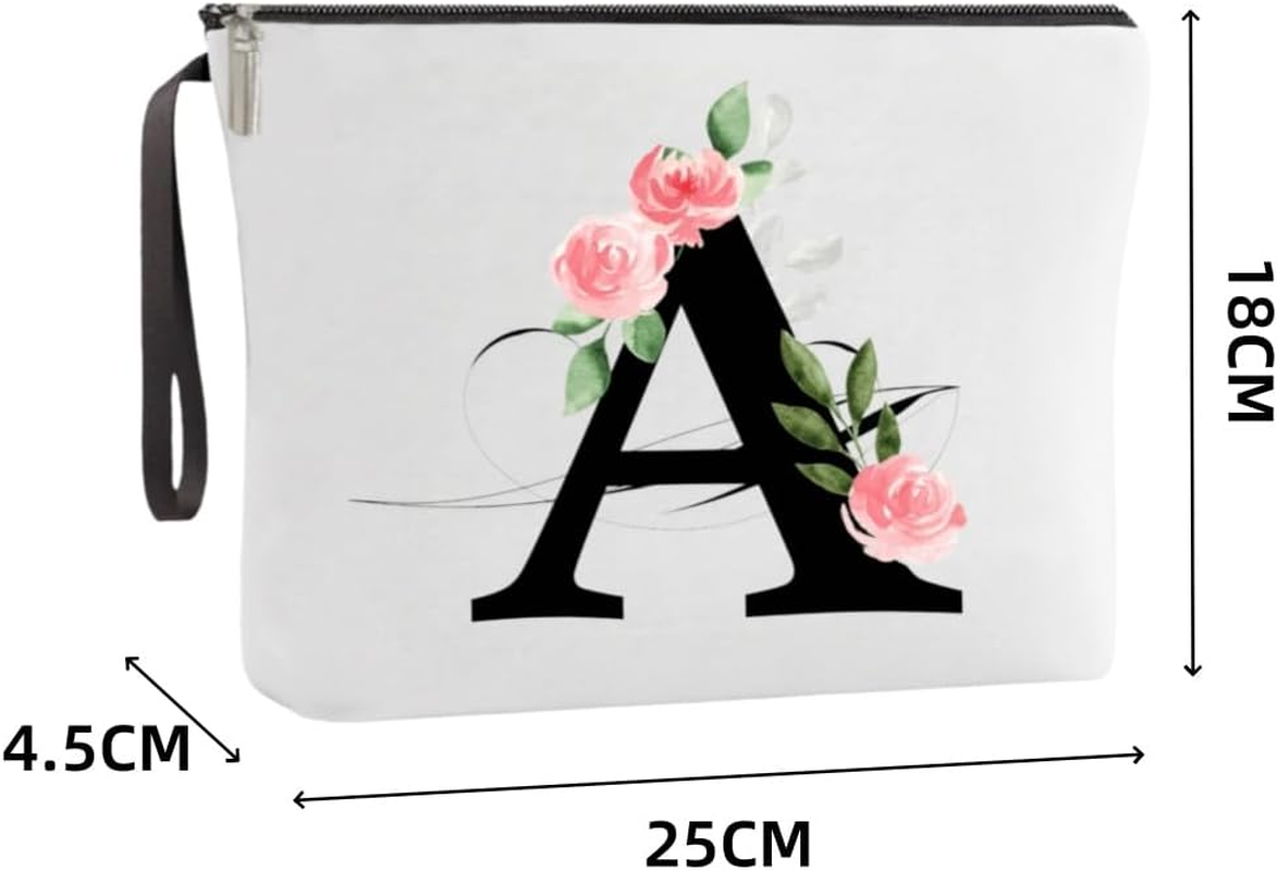 Blisswave Personalised Make up Bag, Sweet and Beautiful Pink Flowers, A-Z Initial Make up Bag, Elegant Silk Lining, Sturdy Metal Zipper, Personalized Gift for Girls and Women, M image number 3