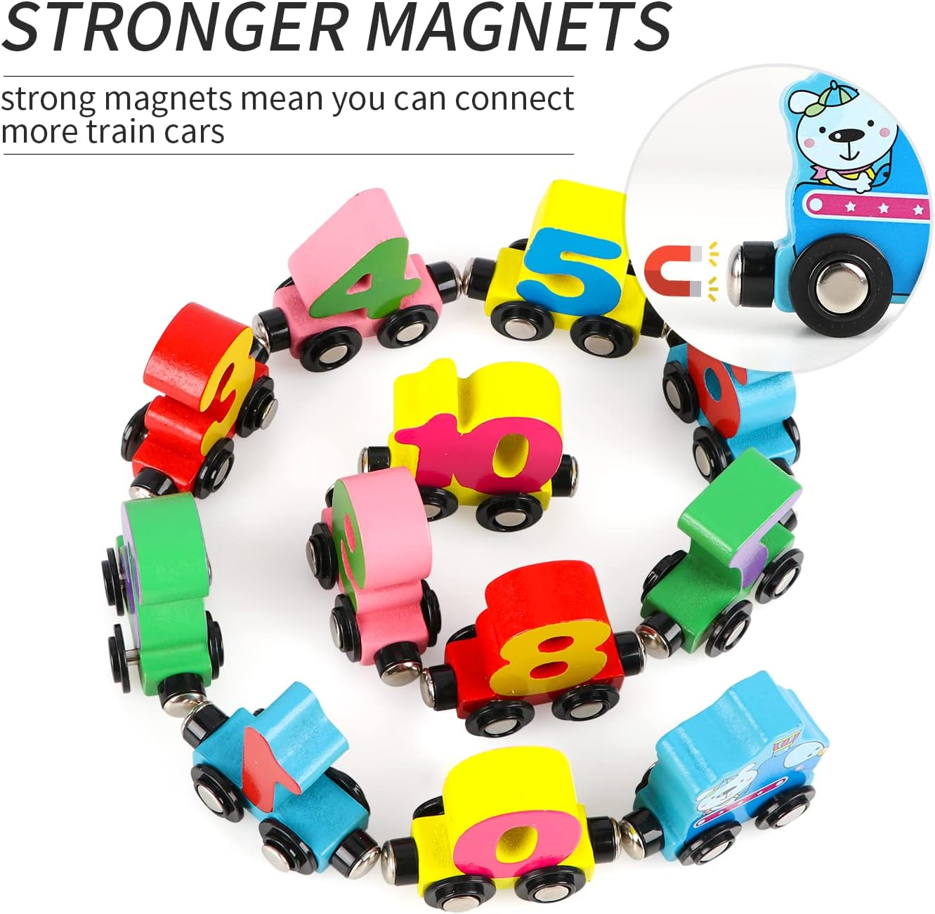 12 PCS Wooden Magnetic Number Train Set with Engine Cars for Toddlers Boys and Girls, Compatible with Major Brands Tracks image number 1