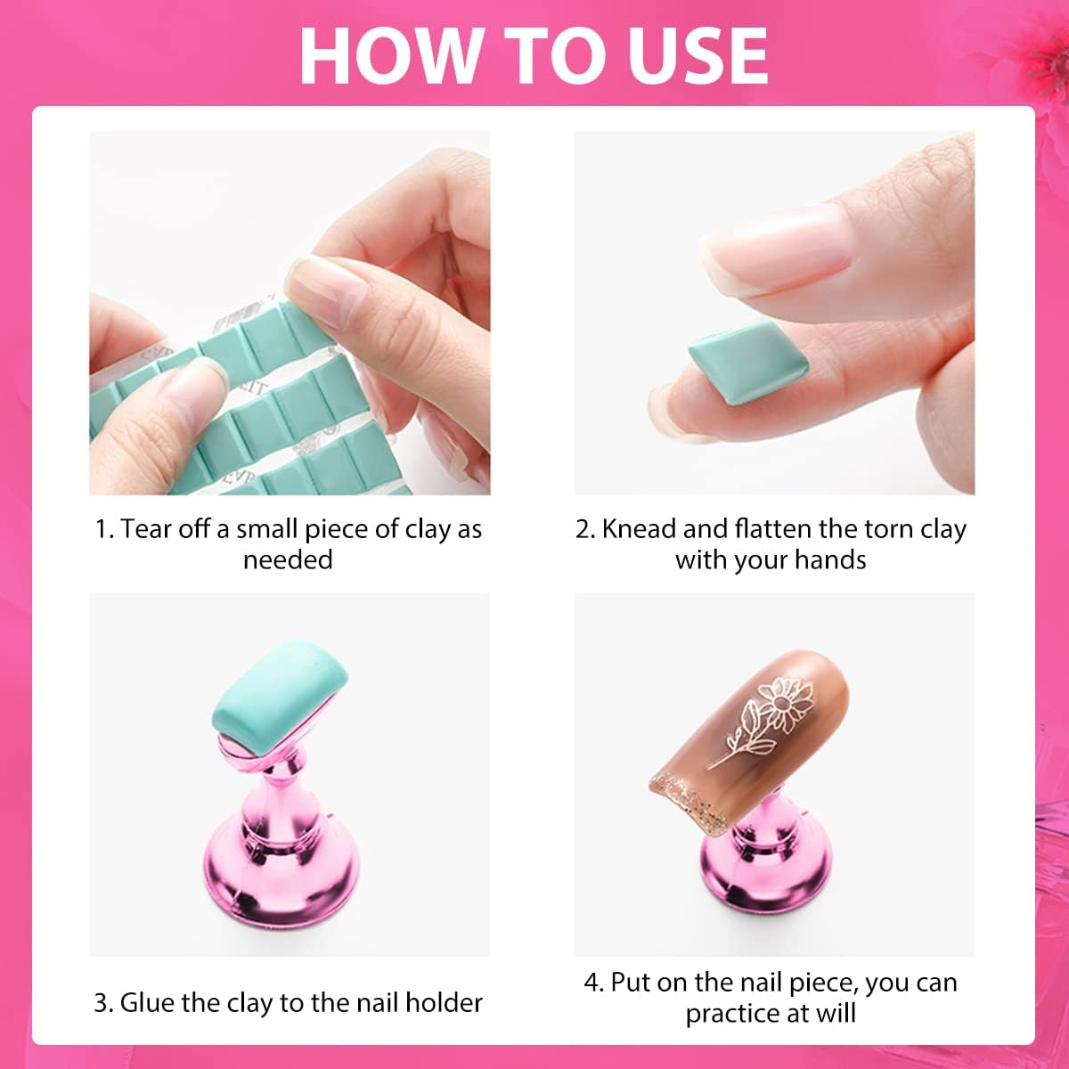 Set of 2 Nail Stands for Press on Nails Display, Acrylic Nails Art Practice Stands, Nail Tips Holder for Nail Tips Exercise, DIY Nail Art Stand for False Nail Tip, Manicure Tool (Pink)