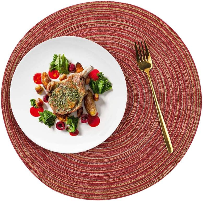 Round Placemats Cotton Heat Resistant Braided Placemats Washable 14 Inch Table Mats for Kitchen Tables Set of 4, Red image number 4