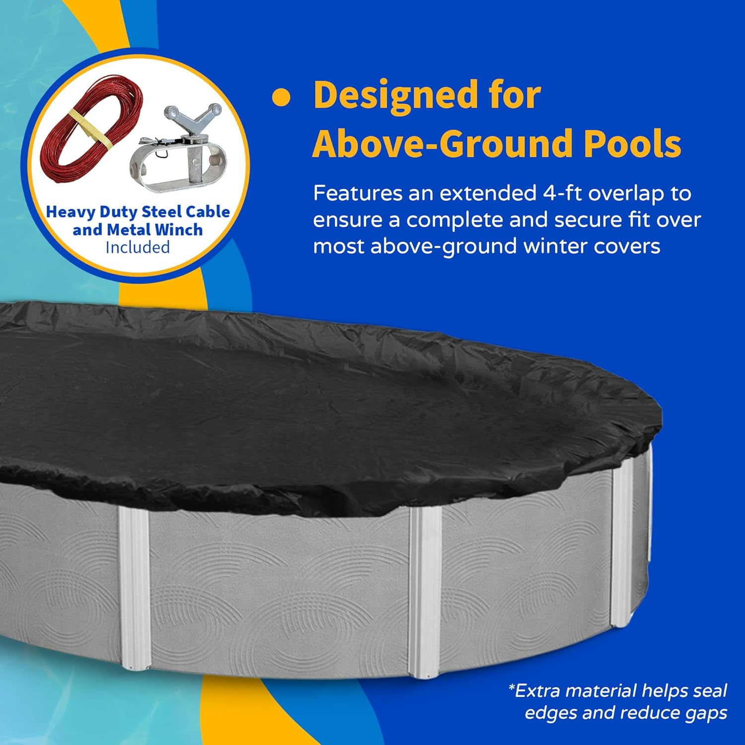 Blue Wave Bronze 8-Year 12 Ft X 20 Ft Oval above Ground Pool Cover for Winter&ndash; Durable & Weather-Resistant Polyethylene &ndash; 4 Ft Overlap, Black Underside, Reinforced Grommets, Winch, Cable &ndash; Navy Blue