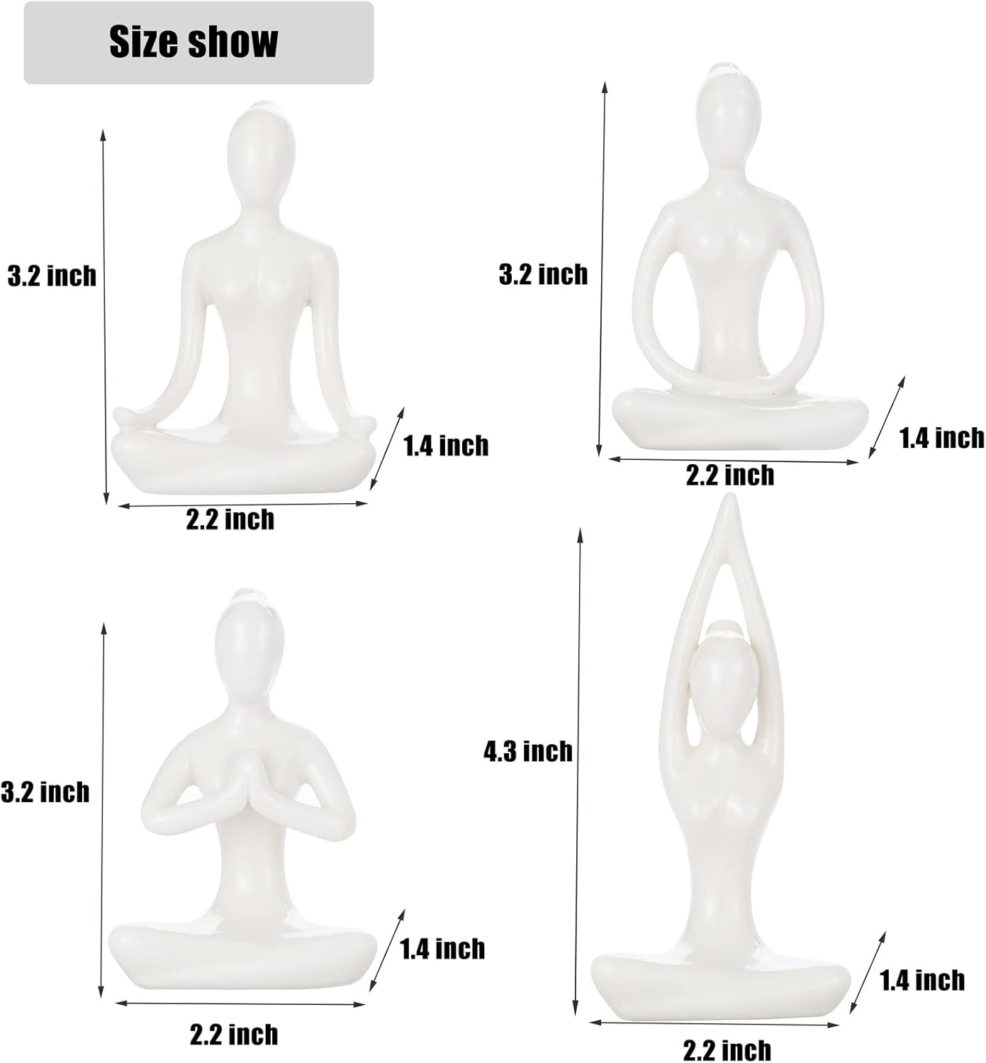 4Pcs Yoga Statues Women Zen Decor Figurines Meditation Table Decoration Sculpture Spiritual Accents Shelf Decorations for Home Living Room Bedroom Office White - White image number 5