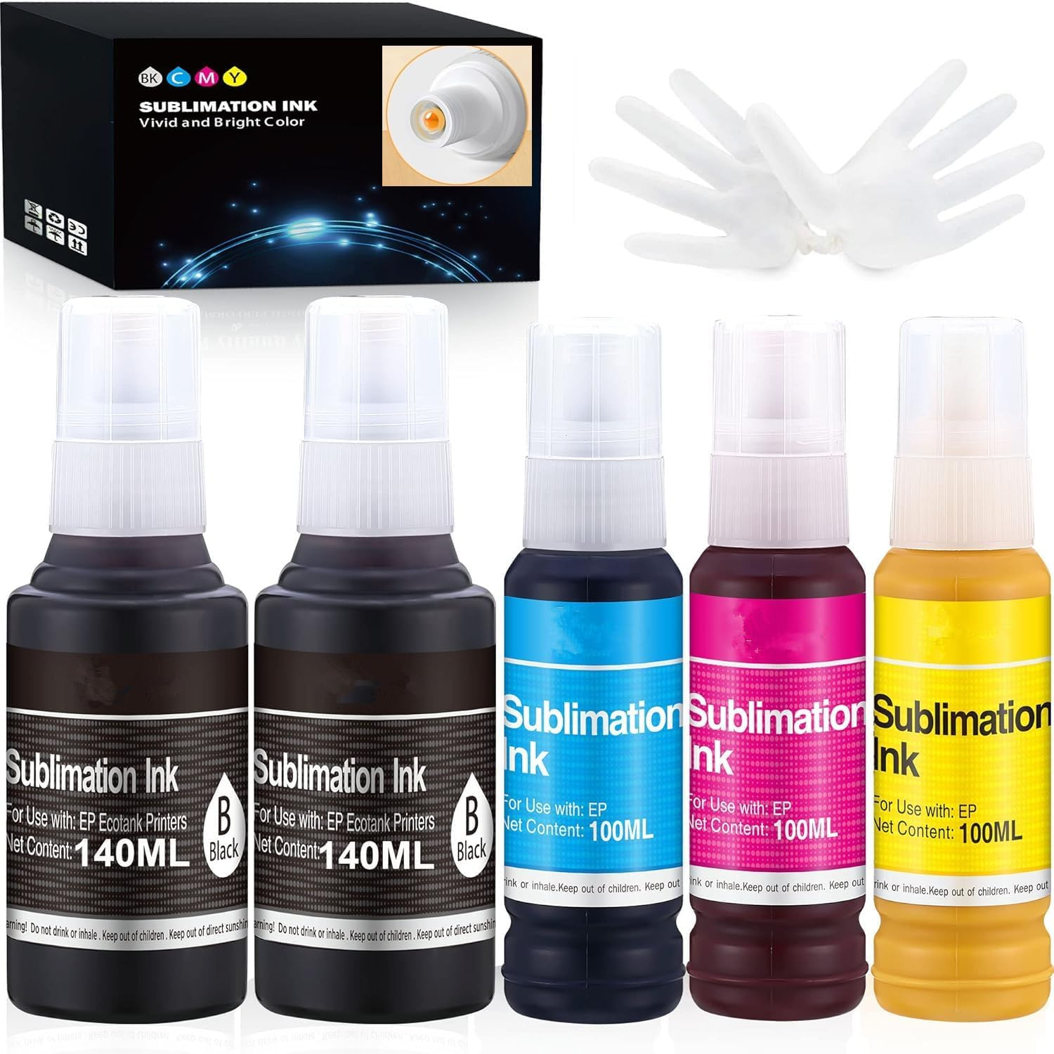580ML Sublimation Ink Refilled Bottlescompatible for ET2400 ET2720 ET2760 ET2750 ET4800 ET-2800 ET-2803 ET-2850 Inkjet Printers Heat Press Transfer on Mugs T-Shirts image number 6