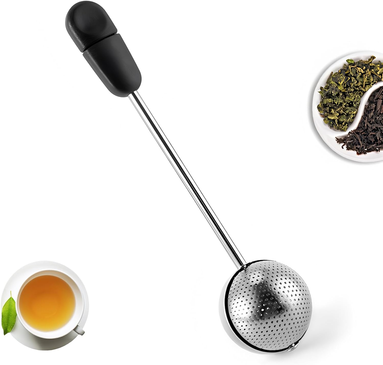 Kuskins Stainless Steel Tea Ball Infuser with Rotating Handle, Fine Mesh Tea Strainer for Loose Leaf Tea, Premium Sphere Metal Filter Fits Most Cups & Teapots, Easy to Clean (Silver) image number 3