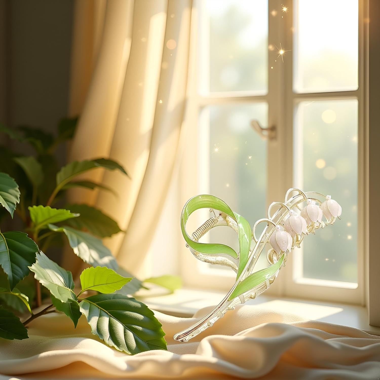 1Pc Pink Gold Lily of the Valley Flower Hair Clips, Large Metal Claw Clip,Orchid Clamps,Lily Jaw Clamp Styling Accessories for Thick Thin,Hair Accessories