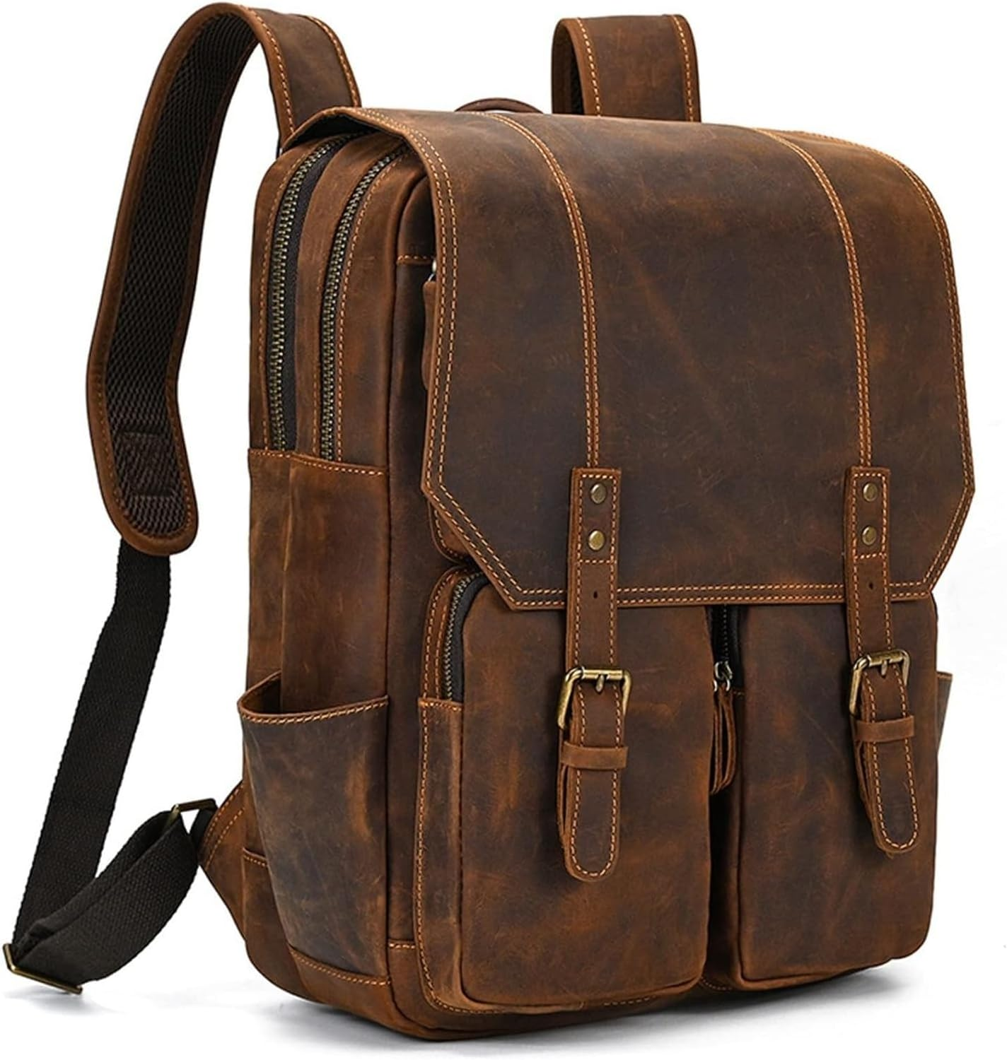 Laptop Bag Backpack Men'S Work School Backpack Men'S Vintage Genuine Leather Backpack 15.6 Inch Laptop Bag Fashion Work Bag Large Capacity Computer Backpack Travel Camping Daypack for Business/S image number 2