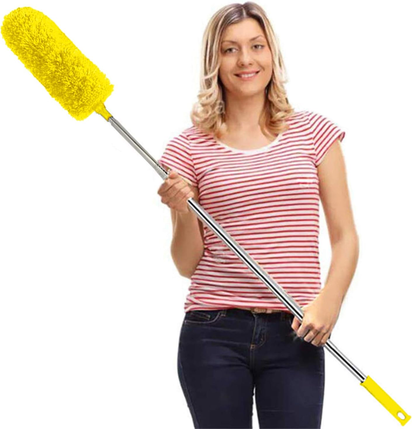 DELUX Microfiber Feather Duster Extendable Cobweb Duster with 100 Inches Extra Long Pole, Bendable Head & Scratch-Resistant Hat for Cleaning Ceiling Fan, High Ceiling, Blinds, Furniture & Cars