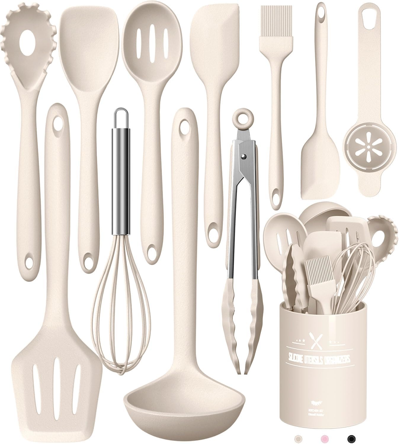 Terlulu Silicone Cooking Utensils, 12-Piece Set, Pink, Non-Stick, Dishwasher Safe