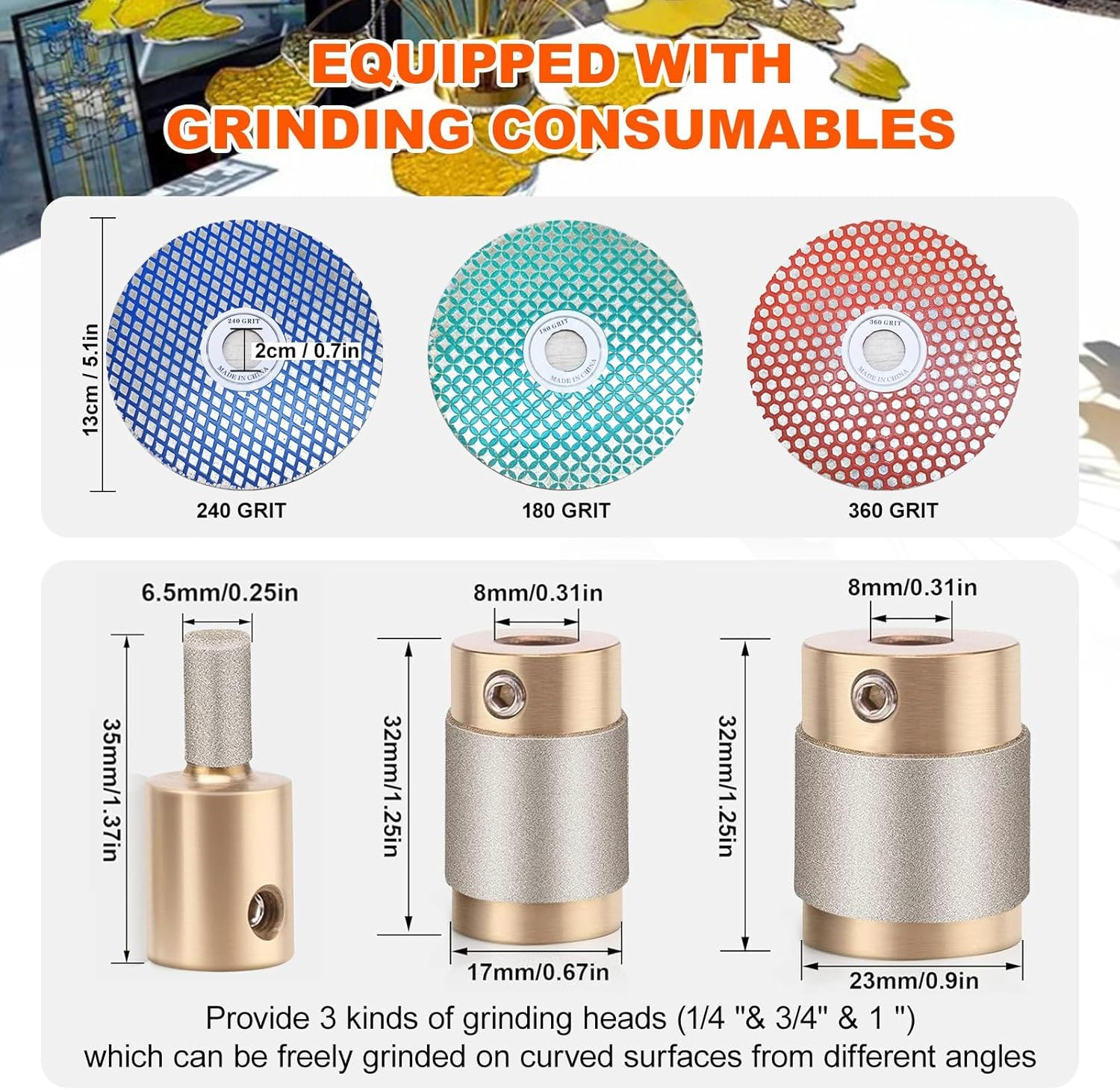 Stained Glass Starter Kit,With 3Pcs Grinder Bit + 3Pcs Grinding Disc&Glass Cutting Kit & Soldering Iron Kit&Automatic Water Supply Kit for Grinding Multi Angles&Curves image number 6