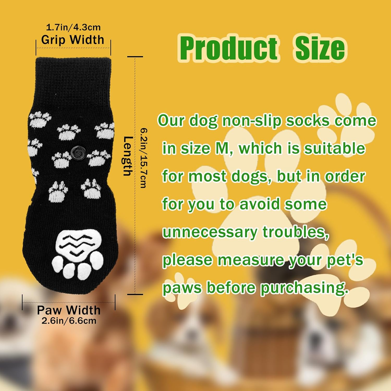 YNR 4 Pairs M Dog Socks anti Slip,Pet Paw Protector,Use Indoor Traction Control Wear on Hardwood Floors,Soft Dog Socks with Grips Personalised Presents for Dogs,Socks for Prevent Dogs Licking Paws