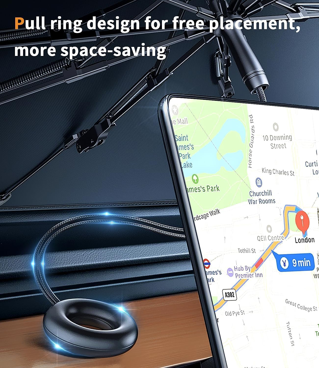 Custom-Fit for BMW Windshield Sun Shade Umbrella, 2024 Upgraded Pull Ring Handle Foldable Front Window Cover Sun Visor, UV Rays Blocker, Designed for BMW Accessories (For BMW 3 Series) image number 2