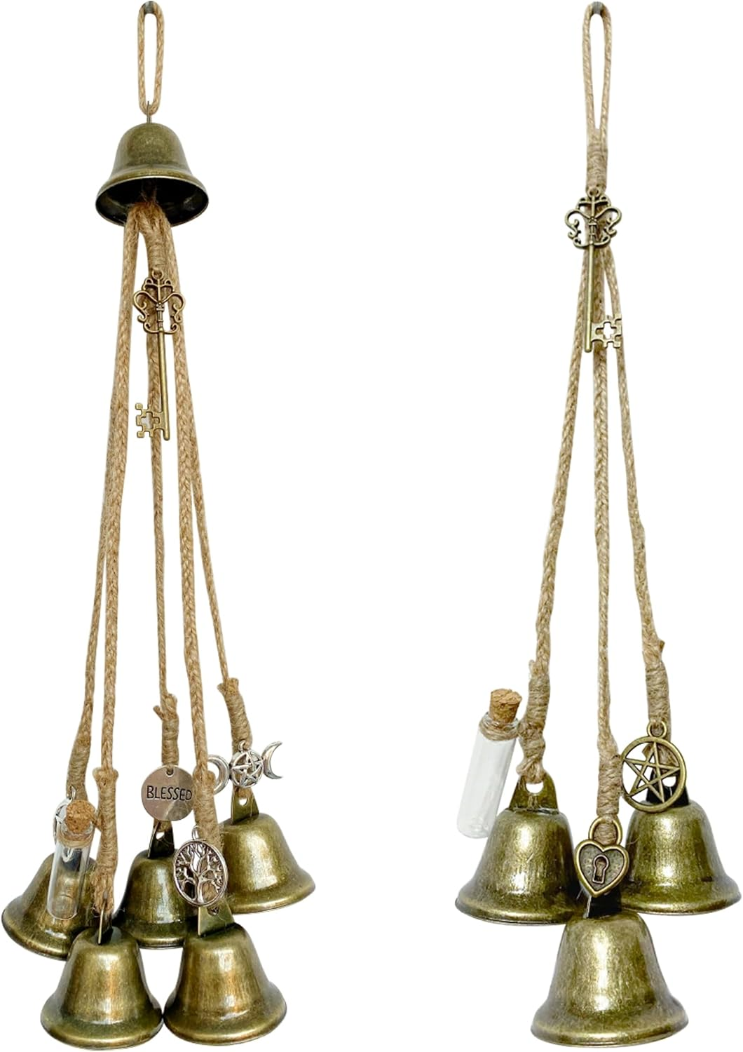 Mrmrkura 2PCS Witch Bells for Door Knob for Protection, Witchy Decor Hanging Witchcraft Decorations Withy Home Decor for Porch Garden and Window Wicca Altar Bell for Energy Protection image number 4