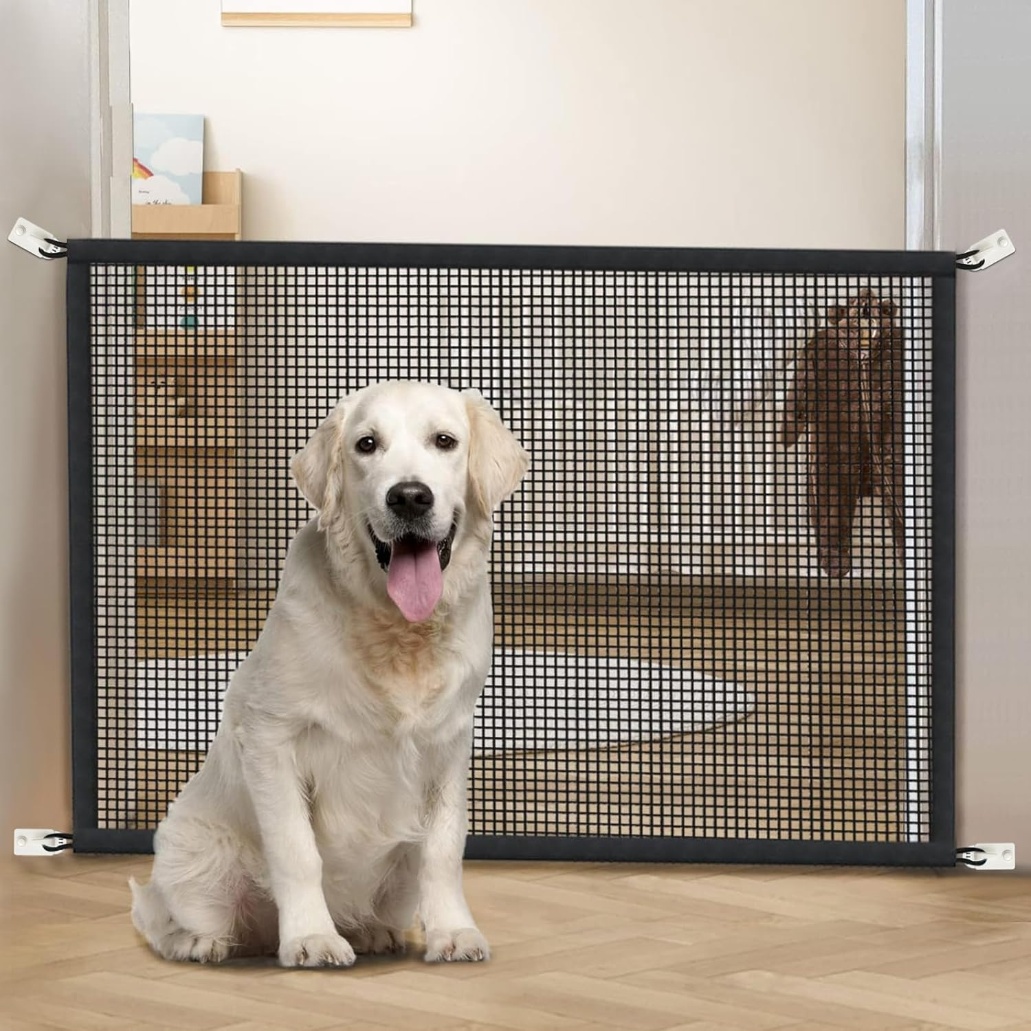 Cupount Dog Gate for Stairs Pet Gates for the House: Dogs Screen Mesh Gate for Doorways Stairways Indoor Safety 29 Inch Tall, 34 Inch Wide, Black, 29''X34/'' image number 3
