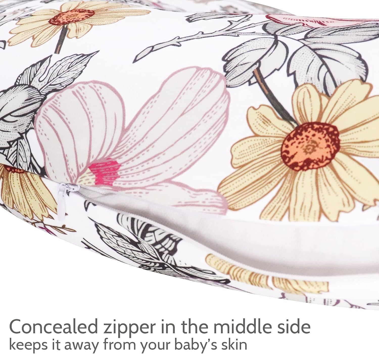 Floral Breastfeeding Pillow for Baby Girls, HNHUAMING Nursing Pillow with Stretchy Nursing Pillow Cover to Breastfeeding, Tummy Time, New Mom Essentials Breast Feeding Pillow image number 2