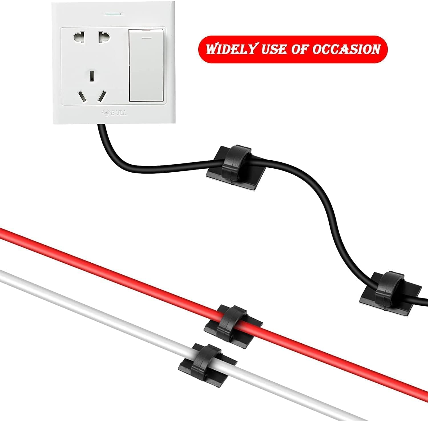 Adhesive Cable Clips, 100 Pieces Cable Clip, Cord Holder, Strong Back-Glue Self Adhesive Wire Clips Cable Wire Management Wire Cable Holder Clamps Cable Tie Holder for Car, Office and Home image number 1