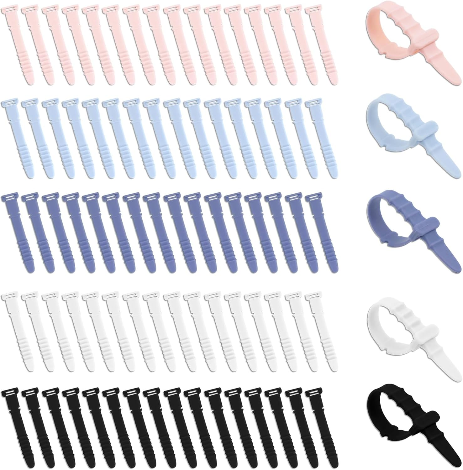 80 Pcs Silicone Zip Ties Colorful Cable Ties Reusable, Cable Organizer, Desk Organizers and Accessories for Bathroom Home Office Desk Area (Silicone) image number 1