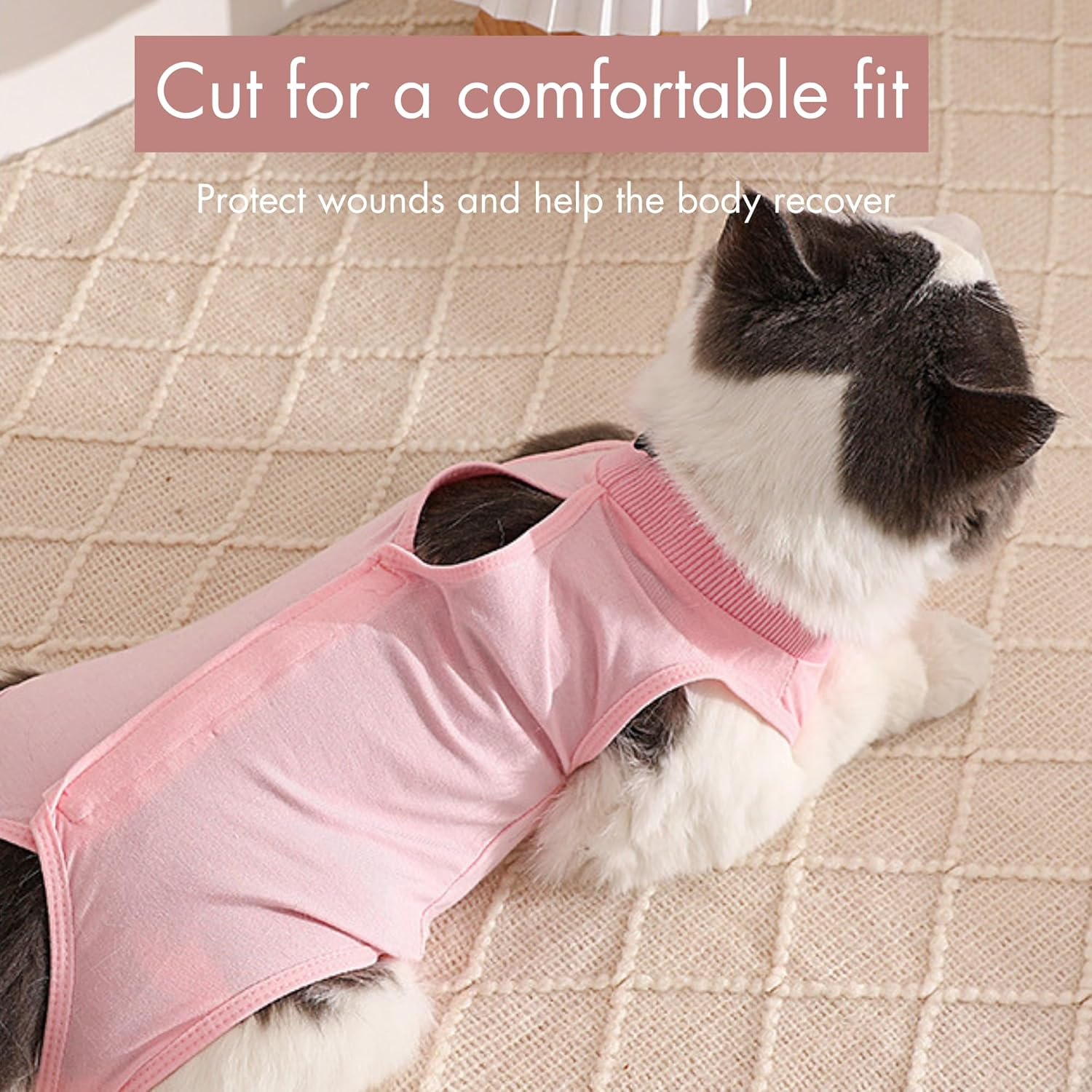 Verderoot Recovery Suit for Dogs or Cats, Elastic Fabric, Breathable Modal Cotton, Open Bottom Design, Extra Wide Abdomen, Pink, S image number 5