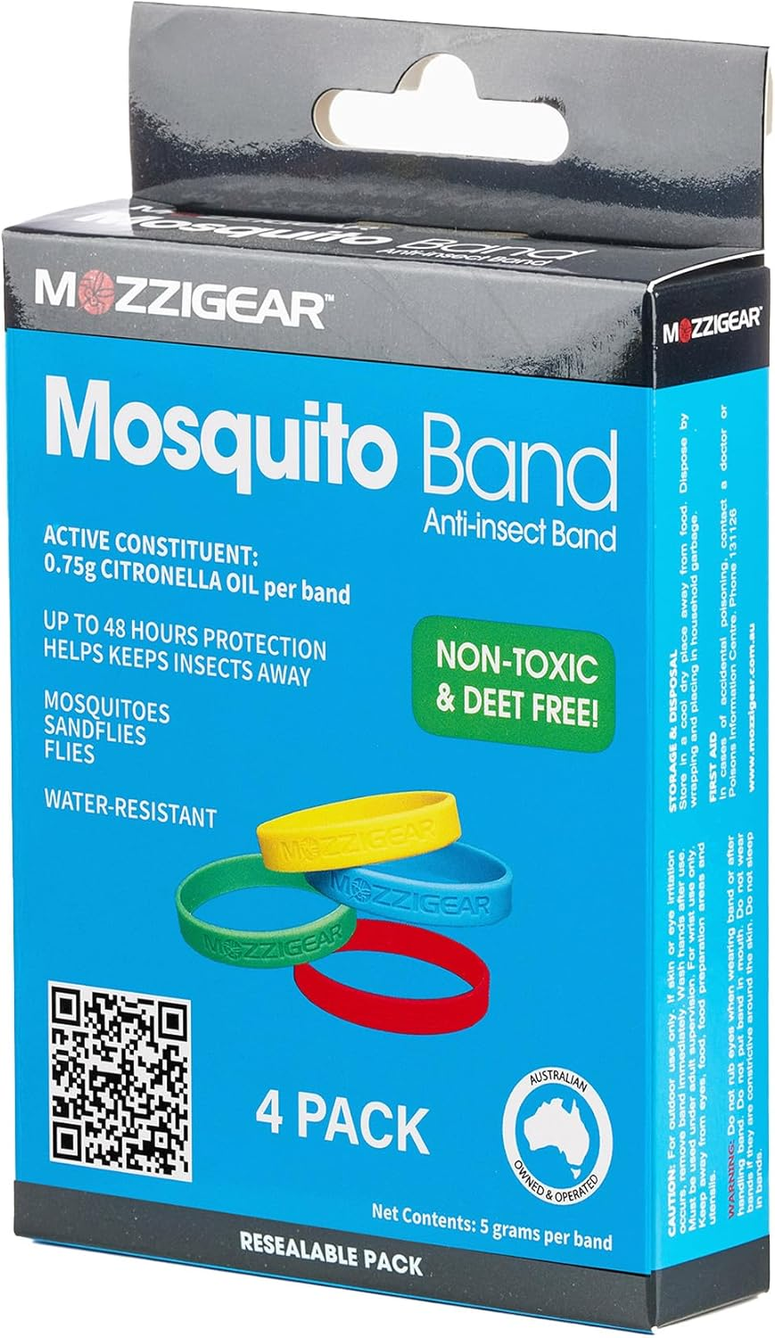 Mozzigear Mosquito Band Adults Size Pack of 4 Citronella Oil Infused Wristband for Insects, Sandflies, Flies & Midges Waterproof Bug Bands for Indoor, Outdoor, Camping & Travelling - Natural, Non-Toxic, Deet Free, Natural, APVMA Registered, Australian image number 4