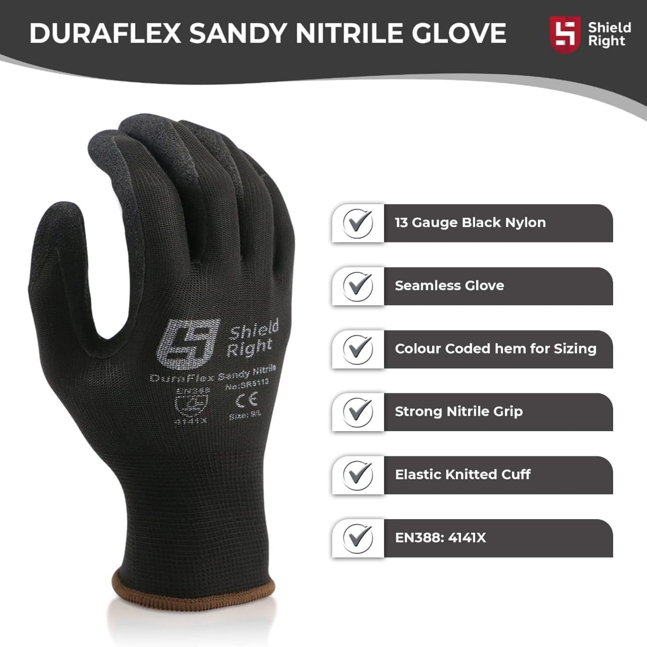 Duraflex Sandy Nitrile Work Gloves,13 Gauge Black Nylon,12 Pairs, Heavy Duty Grip, Comfort Fit, Protective & Durable, Breathable & Cool, Machine Washable image number 2