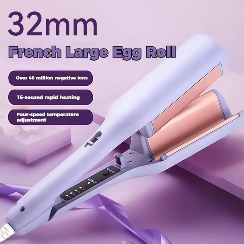 Homessencials Hair Styling Tool with Negative Ionic Technology, Anti-Scald Wave Curling Iron, 32Mm Curling Wand, 'V' Shaped French Curling Iron, 15S Heats up Smooth Lasting (Pink)