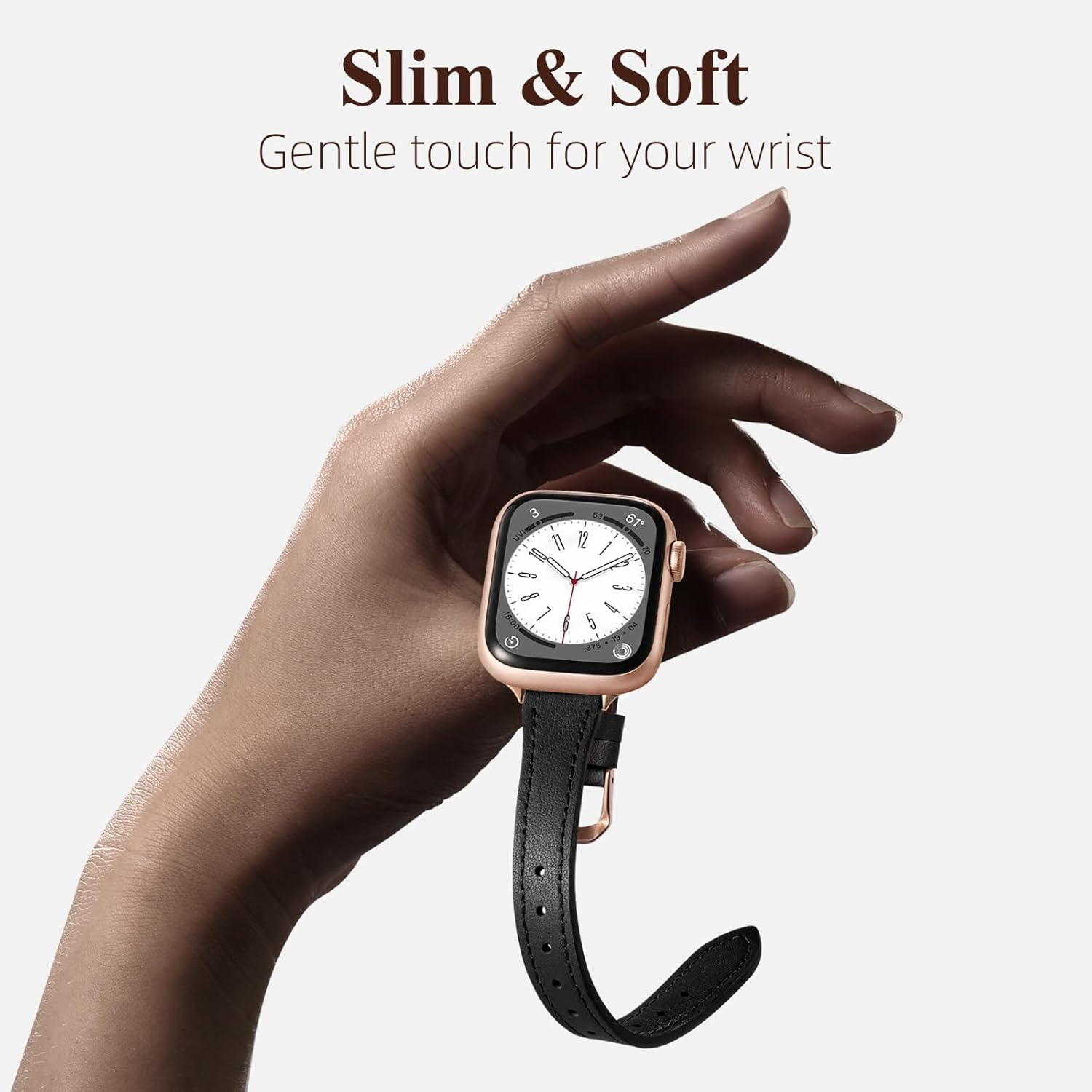 WJK Slim Leather Band Compatible with Apple Watch Series 11 10 9 8 7 6 5 4 3 2 1 SE and Iwatch 38Mm 40Mm 41Mm 42Mm Women, Top Grain Genuine Leather Thin Replacement Strap for Apple Watch, Multi Colors - Brown/Starlight image number 2