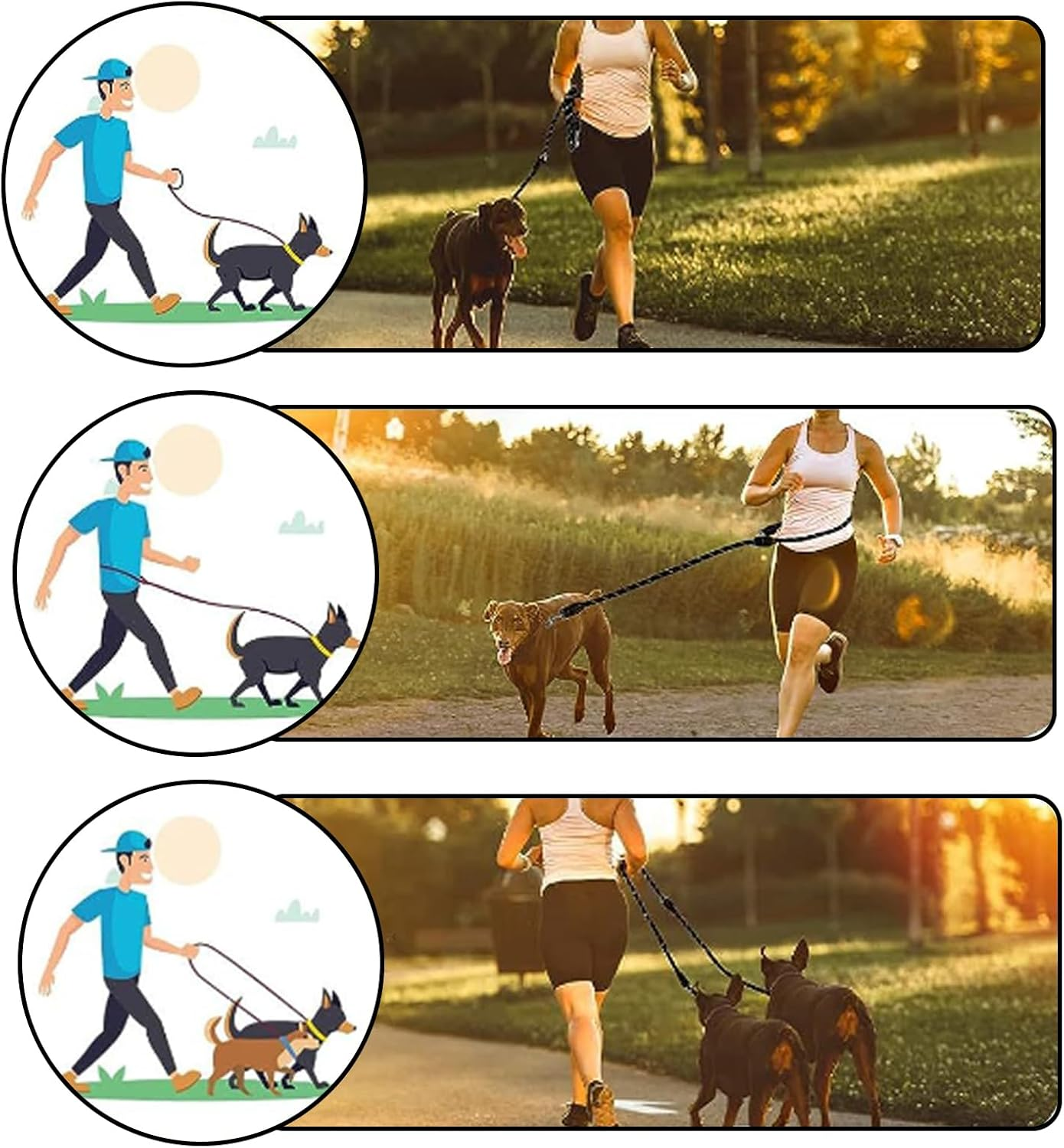 Dog Lead 3 M Adjustable with 2 Carabiners, Shoulder Leash/Double Lead Perfect for Large Dogs with Comfortable Padded Handle and High Reflective Line, with Dog Poop Bag Holder (Black) image number 1