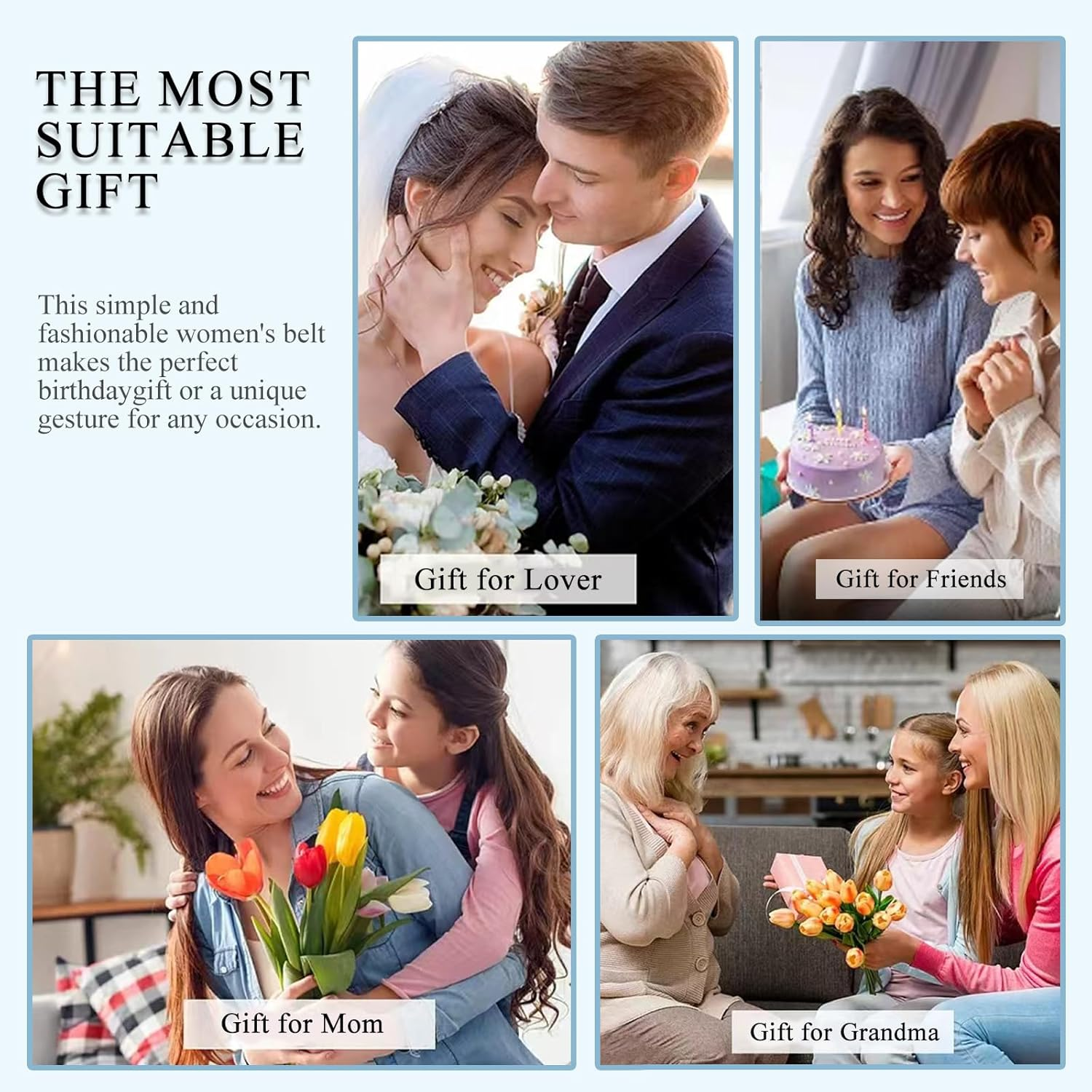 Fashion Elegant Ladies Suede Belt with Gold Buckle, Women Genuine Leather Belt for Jeans Pants Dress Coat - Black B image number 3