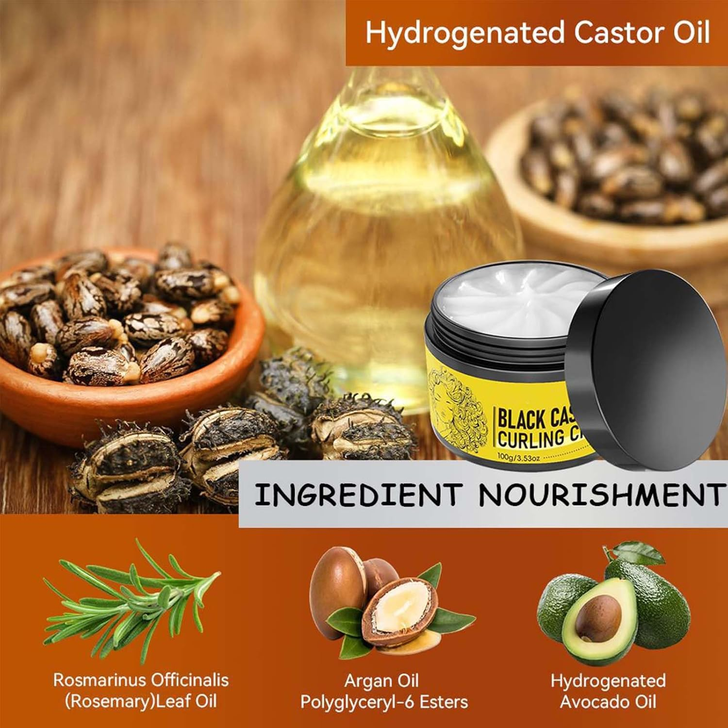 Black Castor Oil Curl Cream, Curl Defining Cream, Non-Sticky, Moisturises, Nourishes and Eliminates Frizz Hair, Curl Enhancer and Frizz Control for Curly Hair, 100 G image number 6