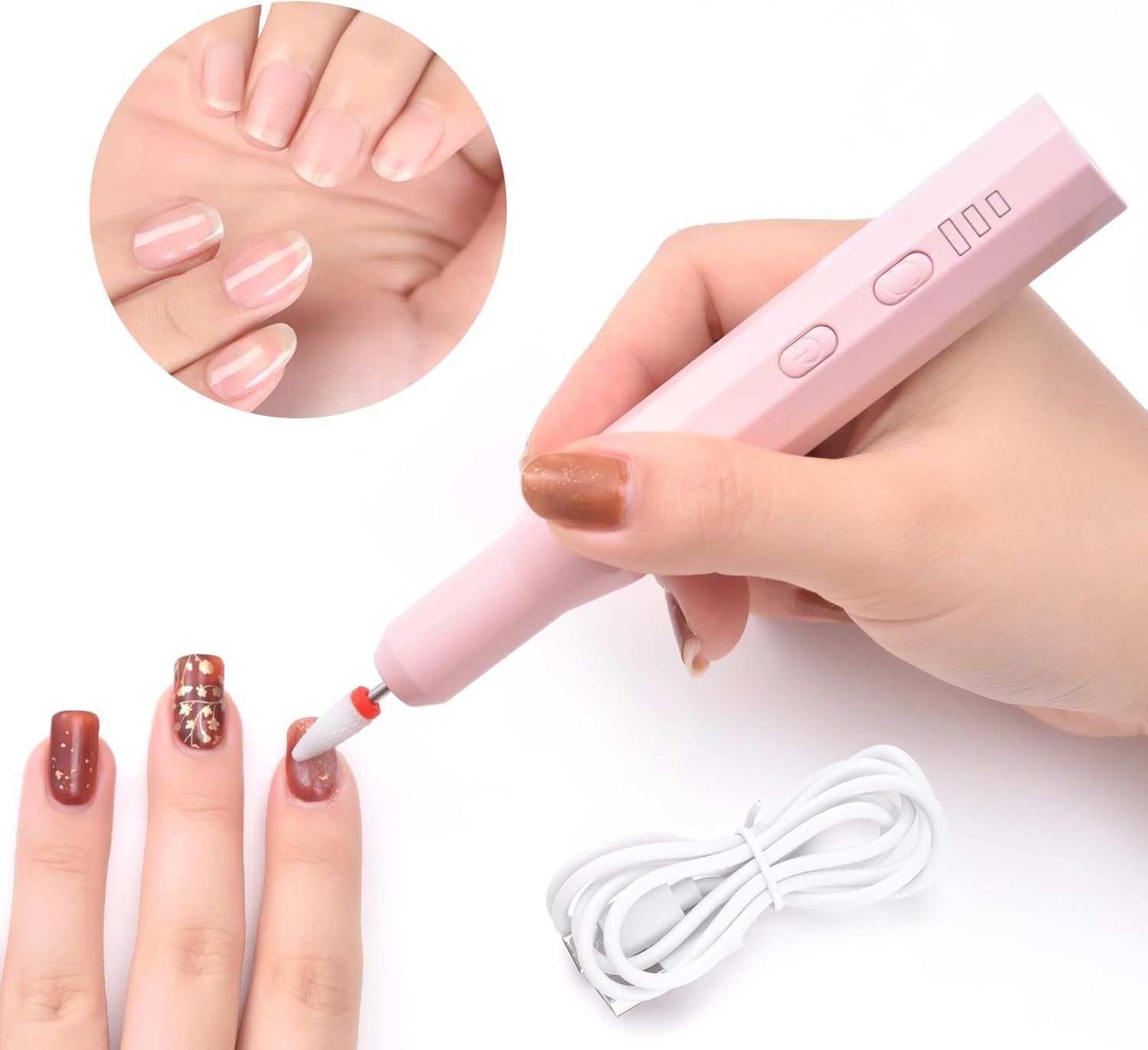 KADS Electric Nail Drill Machine Portable Electric Nail File Polishing Kit for Acrylic Gel Nails with Nail Drill Bits Sanding Bands Manicure Pedicure Efile Tool for Home Salon Design Nails (Pink) - White image number 5