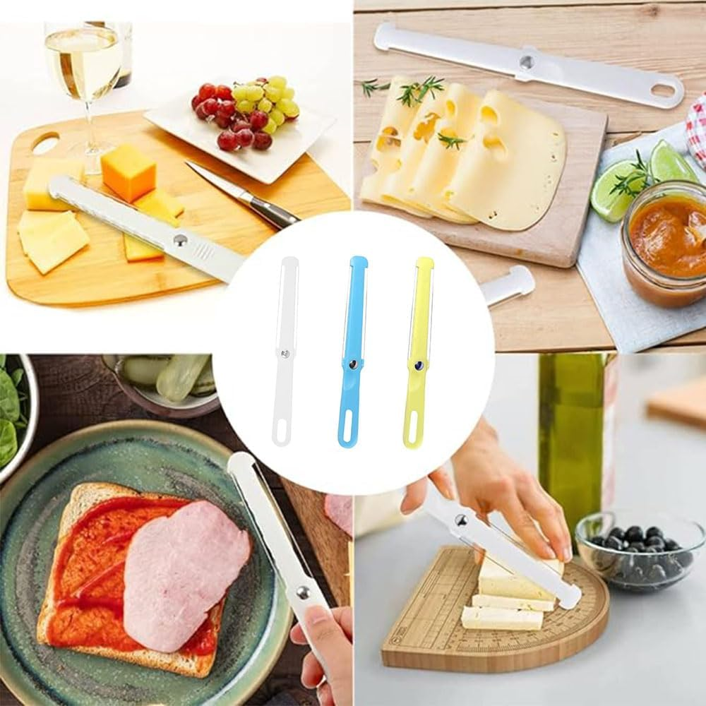 3Pcs Food Grade Cheese Slicer,Plastic Cheese Slice,Multifunctional Butter Cheese Cutter with Wire,Cheese Cutter Kitchen Gadgets for Soft Cheese, Butter, Cream, Icing (White, Yellow, Blue) image number 3
