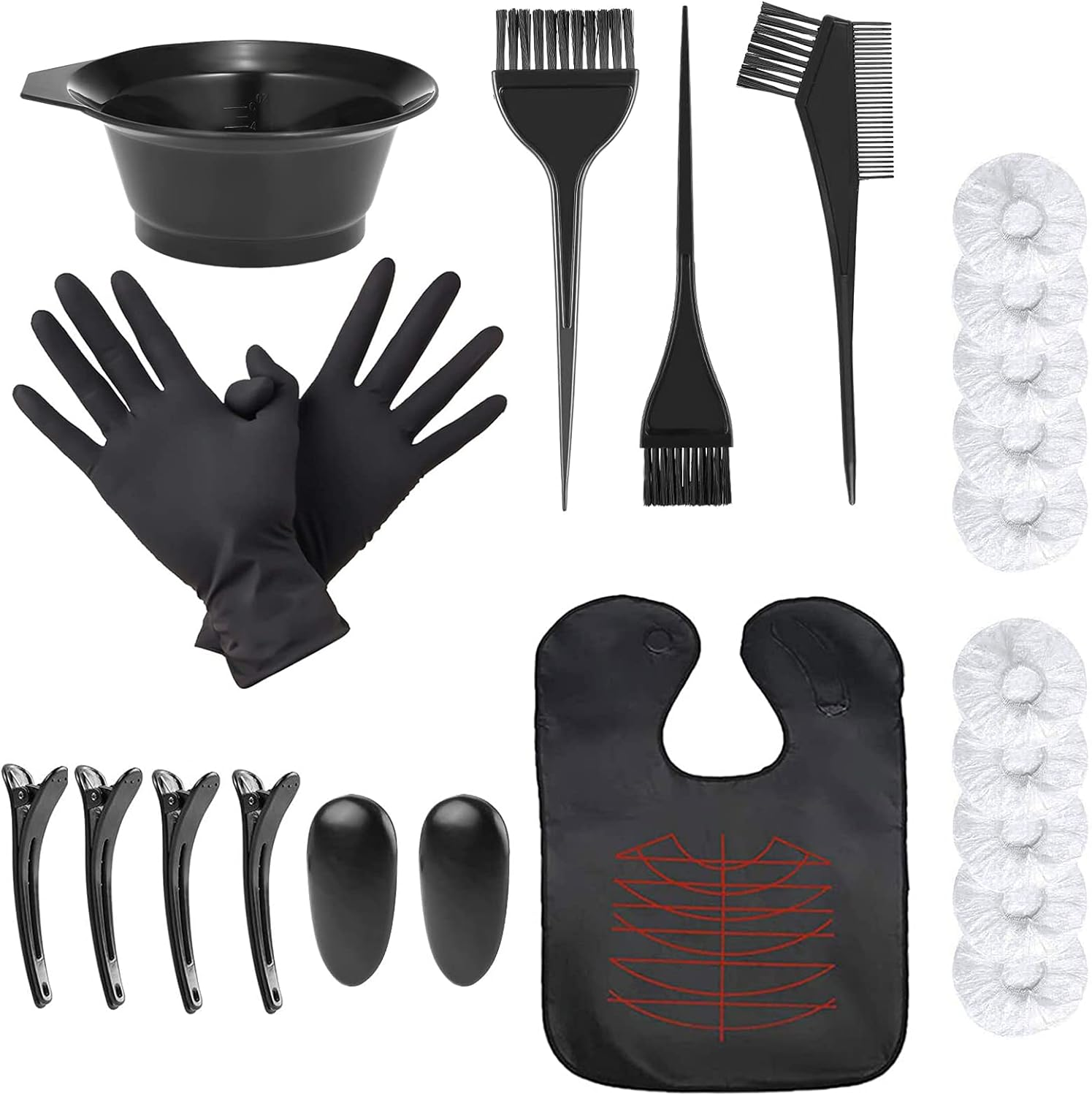 Hair Dye Bowl and Brush Kit, KEAIDUO 22Pcs Hair Colouring Tools Professional DIY Salon Dye Bowl Dyeing Brushes Ear Cover Gloves Disposable Hair Dye Cap Hair Coloring Cape and Hair Clips