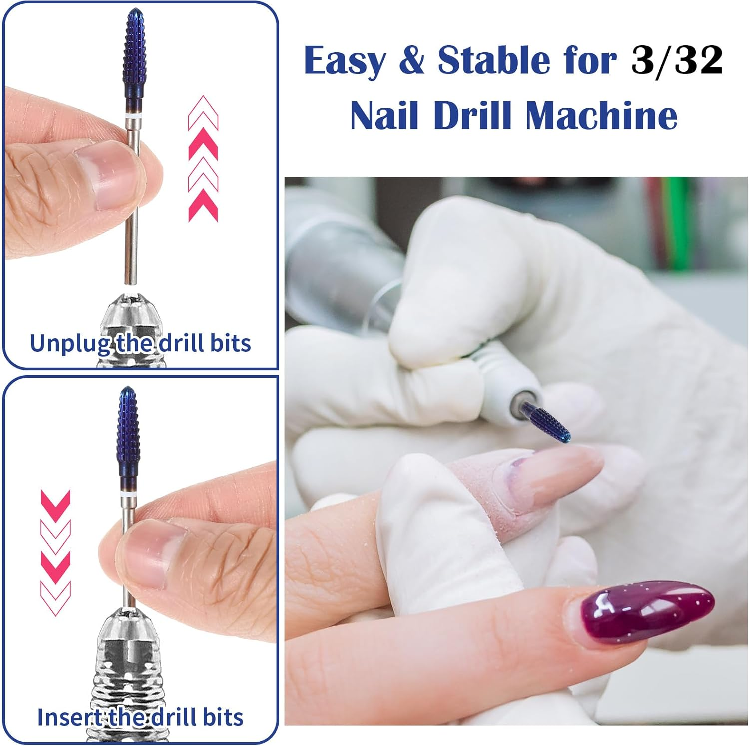 Oruola Only Clean Nail Bit,Cone Carbide Tungsten Cuticle Nail Drill Bits,4Mm Cuticle Bit for Nail Drill,3/32 in Cuticle Bit for Nails Fast Removing Acrylic Hard Gels,Purple image number 6