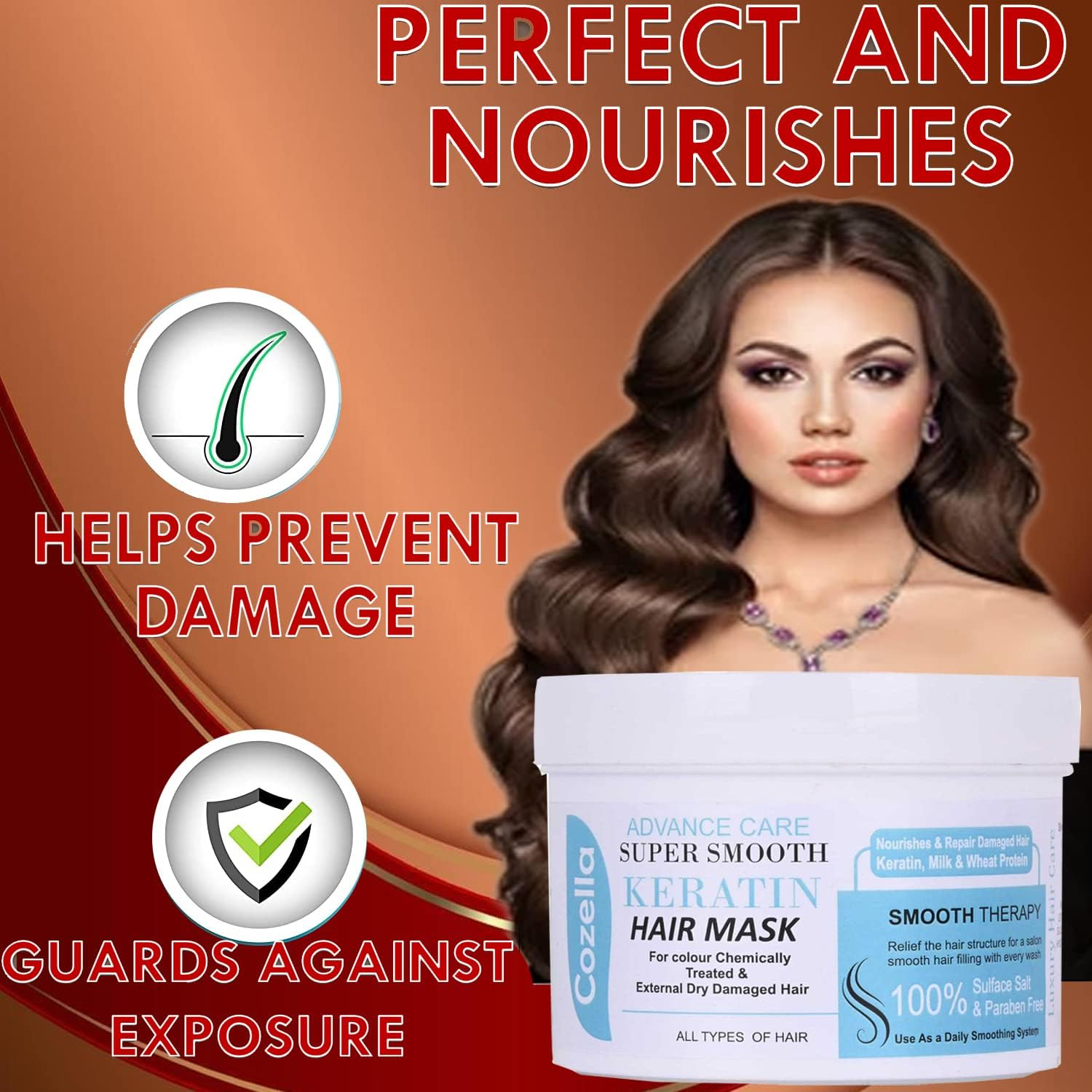 Cozella Advance Care Supre Smooth Keratin Hair Mask |For Colour Chemically Treated & External Dry Damaged Hair |Sulfate and Paraben Free| All Hair Types | 500ML