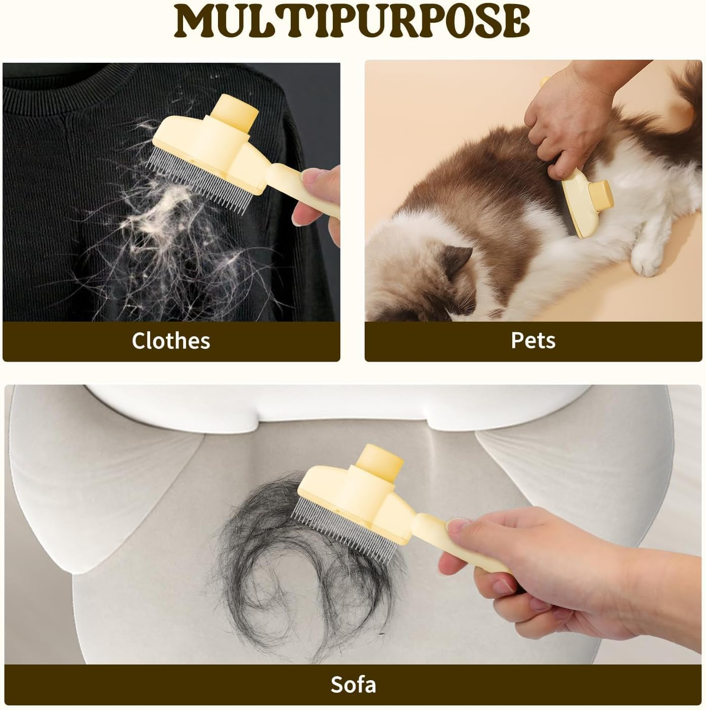 Fellblitz Brush, Pack of 2 Paw Moon Brush, Cat Brush, Self-Cleaning Cat Brush, Flea Comb for Cats for Removing Matte Hair, for Long and Short Hair Care (1 Yellow 1 Green) image number 5