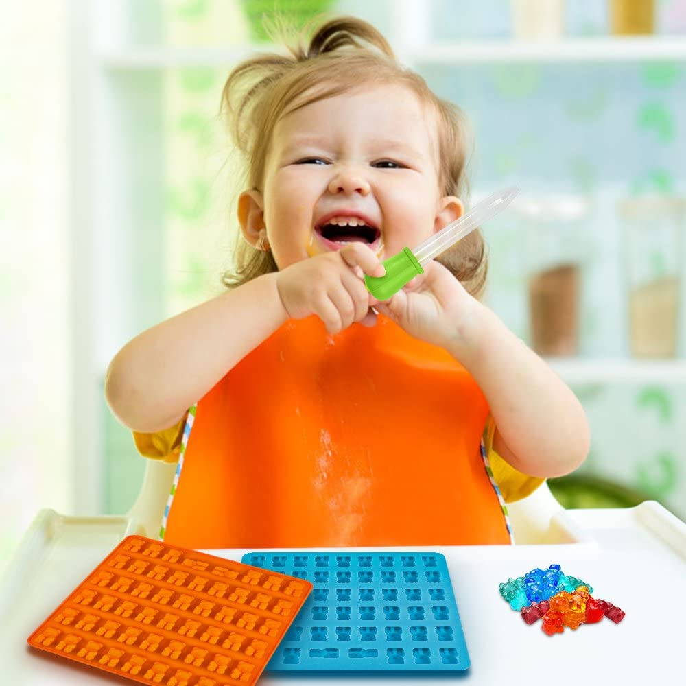 Bear Candy Silicone Molds Ice Cube Trays with 3 Droppers, SENHAI 3 Pack Gumdrop Molds for Jelly Chocolate Soap Cake Wax, Available in Oven Fridge Microwave Oven Freezer image number 6