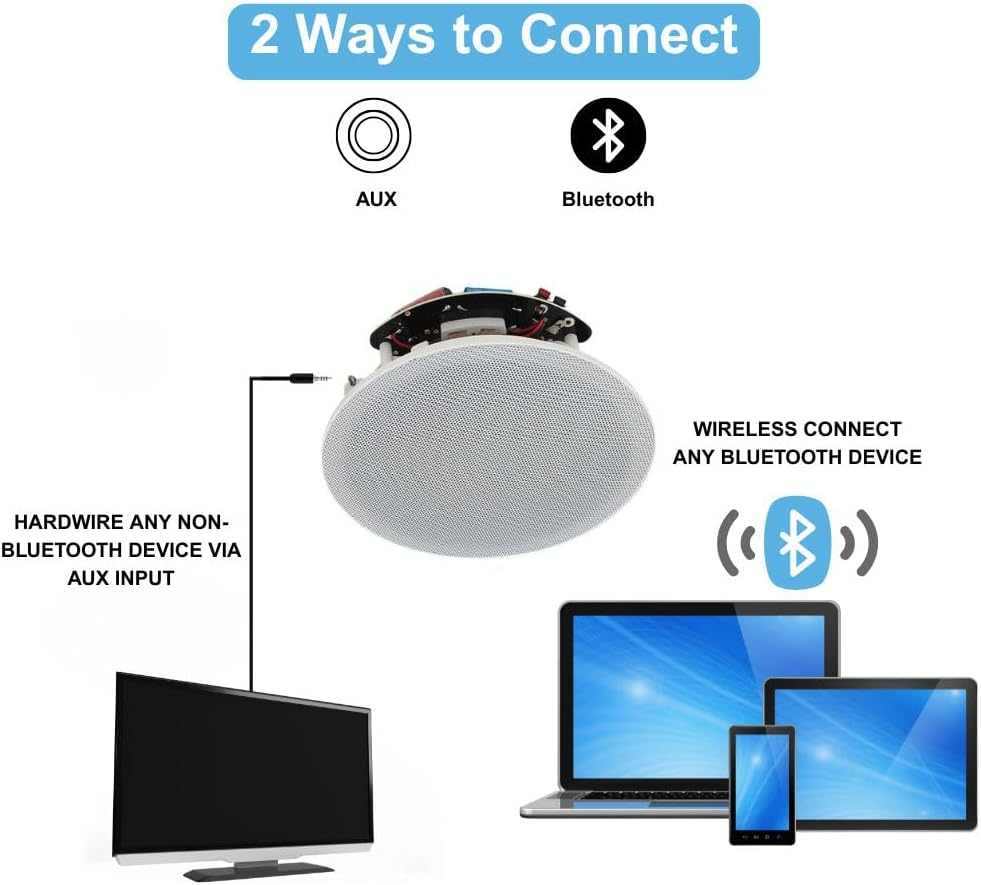 Maro Bluetooth in Ceiling Speakers, 6.5 Inches Flush Mount in Wall in Ceiling Ambient Speaker, 2-Way Universal Home Speaker, 1 Pair image number 6