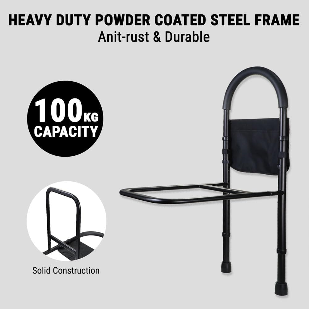 Bedside Safety Bed Rail W/Pouch Elderly Mobility Adjustable Rack Support Bar