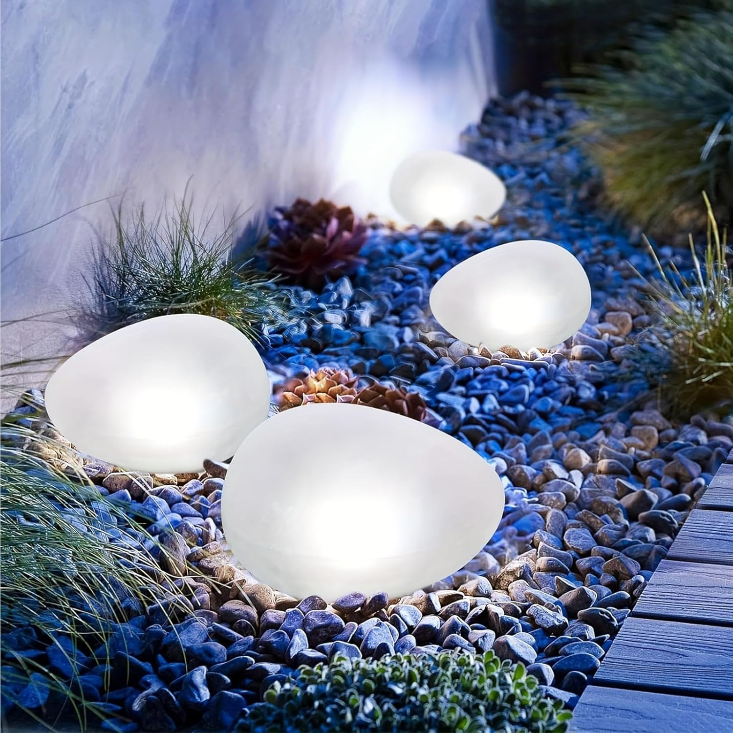 1 X Cool White Light Solar Glass Stone Lamp, Solar Path Light Path Light Pond Lighting with 4 Leds, IP44 Waterproof Auto On/Off Garden Ornaments for Lawn, Floor and Outdoor Use image number 4