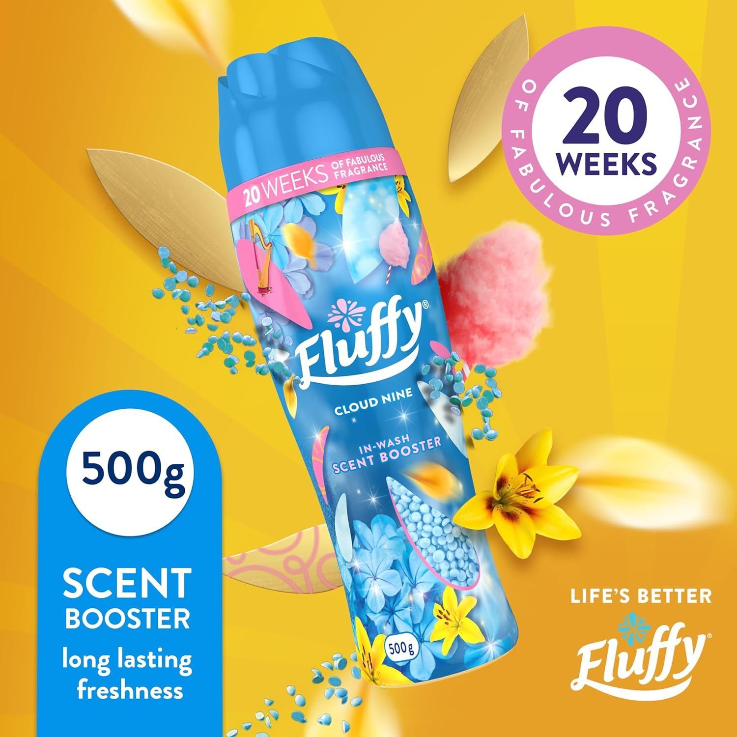 Fluffy Laundry In-Wash Scent Booster Beads, 500G, Cloud Nine, Long Lasting Freshness image number 1