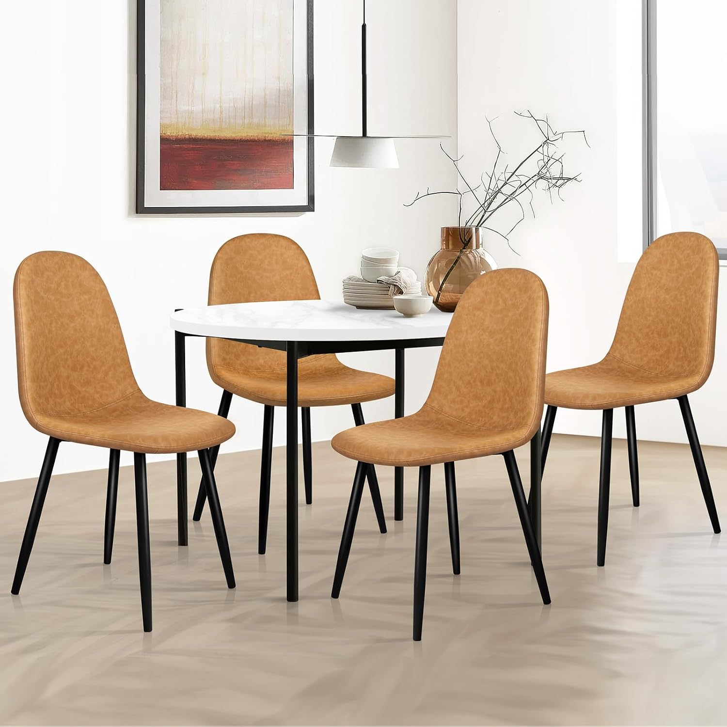 ALFORDSON Dining Chairs Set of 4 with Solid Wood Legs, Kitchen Chair with Floor Protector, EM Series Reading Seating for Home Cafe Coffee Table, Max 150Kg, White