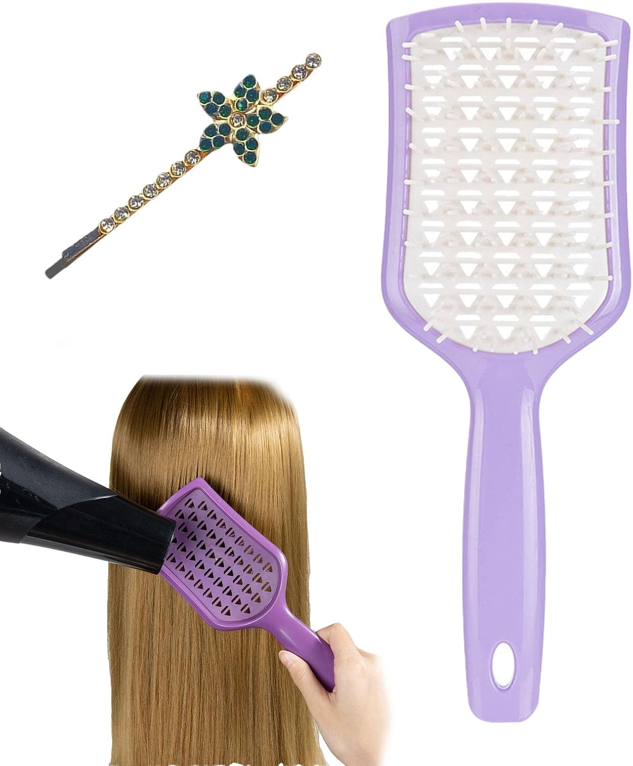 Norajane Detangling Brush, Willow Brush, Nora Jane Detangling Brush, Breathable Soft Bristle Brush, Ventilated Anti-Tangle Hairbrush, Reduce Hair Pulling and Curl Separation (White Purple) image number 1