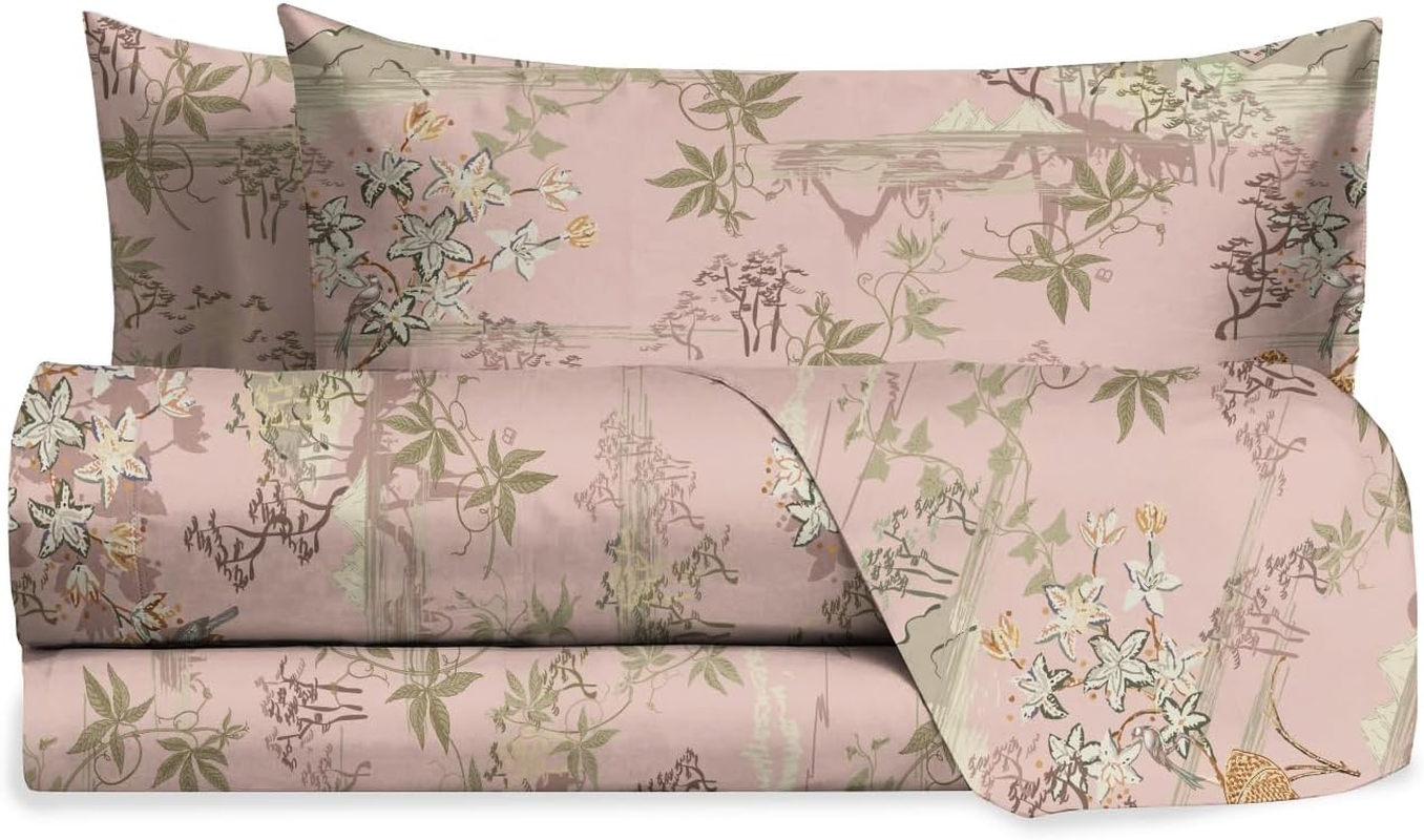 Hermet Laura Biagiotti Double Bed Linen Set, Cotton Patterned Bed Set, 100% Cotton, Top Sheet + Fitted Sheet + Pair of Pillowcases, Teia Cloud image number 5